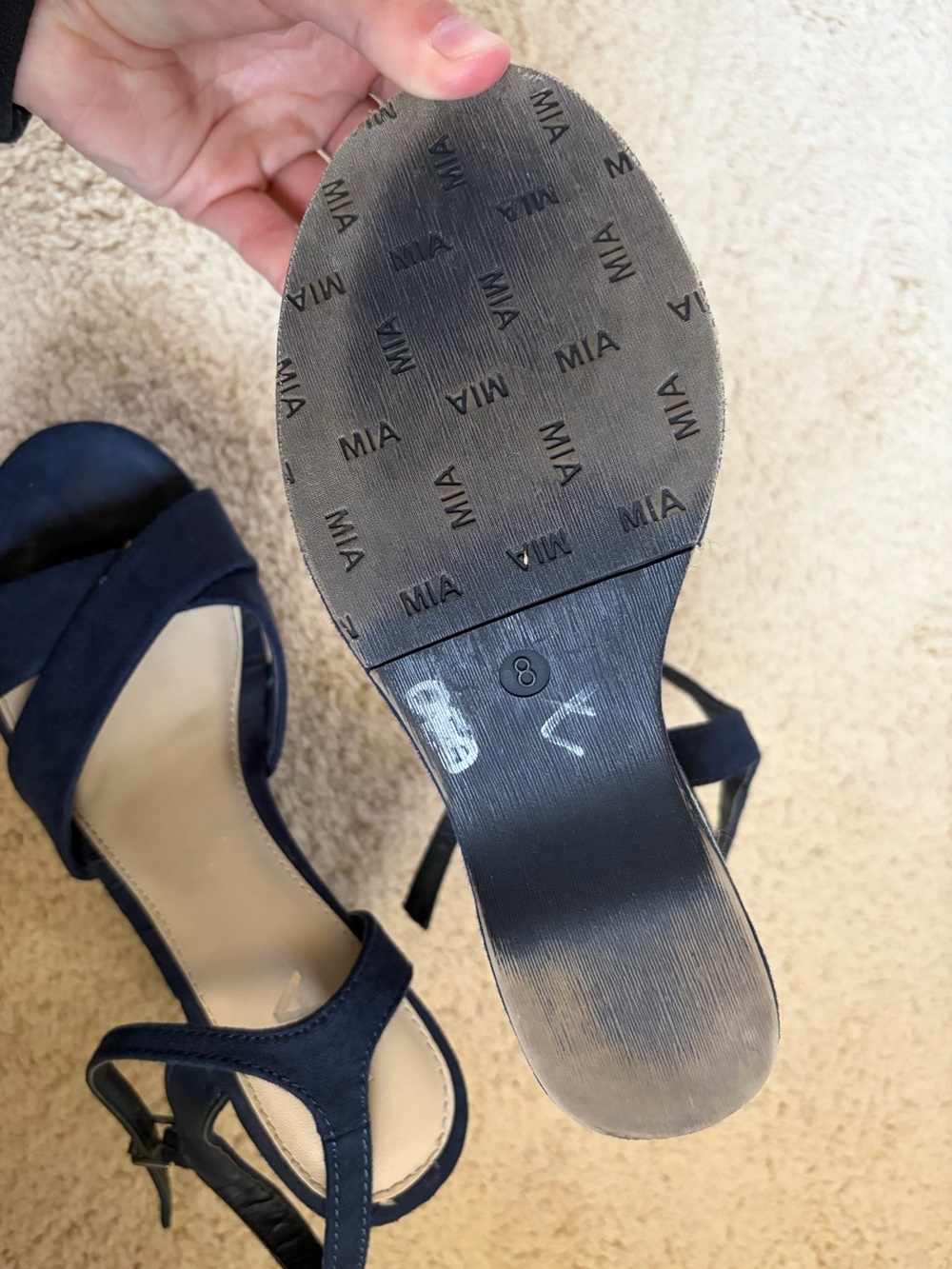 Navy Floral Embroidered Wedge Sandals - Picture 7 of 7